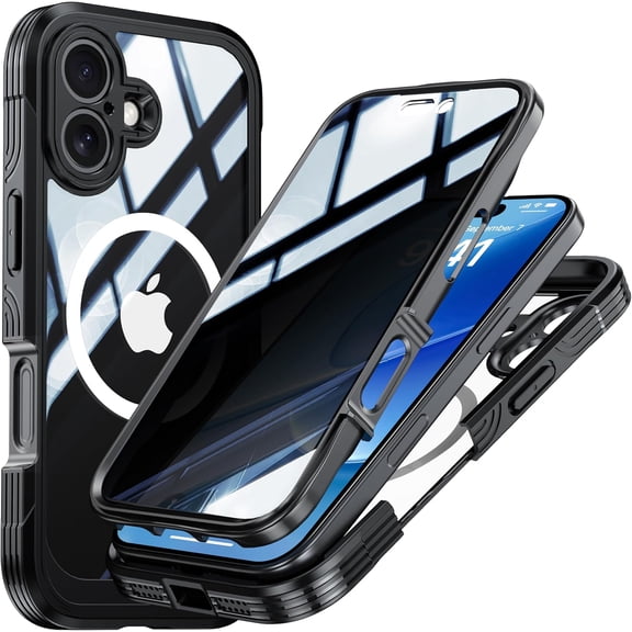 Magnetic Privacy for iPhone 17 Case, Privacy Screen Protector, Military Grade Protection, Fit for MagSafe, Silicone Edge Double Sided Tempered Glass Shockproof Anti Peep Full Body Case