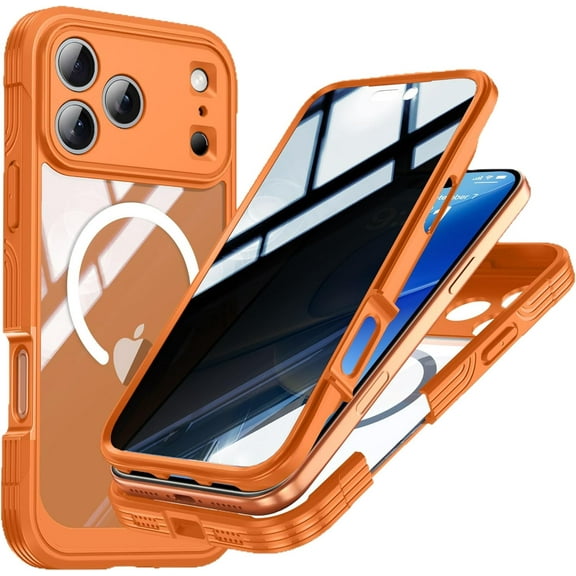 Magnetic Privacy for iPhone 17 Pro Max Case, Privacy Screen Protector, Military Grade Protection, Fit for MagSafe, Silicone Edge Double Sided Tempered Glass Shockproof Anti Peep Full Body Case