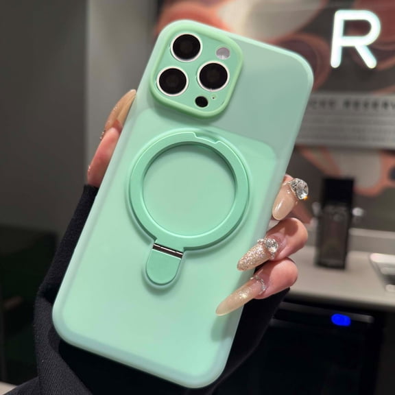 Magnetic Protective Case For iPhone 16 Pro Max with Foldable Ring Kickstand, Slim Matte Shockproof Cover, Wireless Charging Compatible, Full Camera Lens Protection Hybrid Rubber Case,Mint