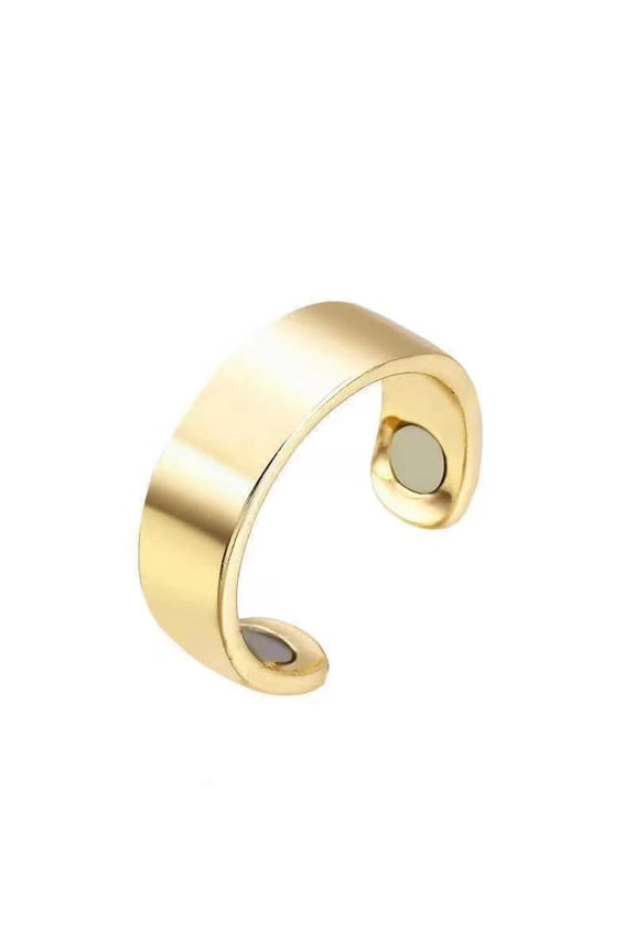 Magnetic Pure Copper Cuff Ring for Women, 3500 Gauss Magnet, Adjustable Fashion Jewelry Gift Gold