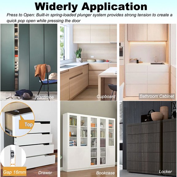 Magnetic Push Latches 4 Pack Push to Open Cabinet Hardware Door Latch & Lock for Hidden Door Magnet Push Release Drawer Pull Strong Pop Out for Kitchen RV Closet Tip On Close- Black