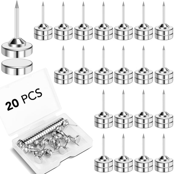 Magnetic Push Pins, 20 Sets Strong Magnet Thumbtacks for Wall Bulletin Board, Decorative Pushpins for Maps Pictures Posters, Office Classroom Home Use, Silver
