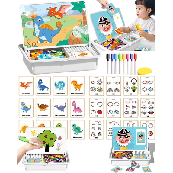 Magnetic Puzzle Face Dress Up,Contains 6 Pattern Cards, 8 Water-Based Pens And A Drawing Board, Allowing You To Create As Much As You Like Reusable Double-Sided Educational Toy
