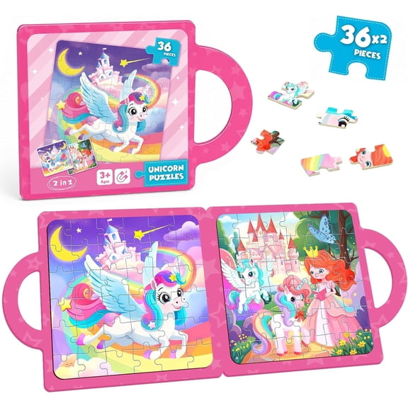 Magnetic Puzzle for Kids 3-8 – Unicorn Travel Puzzle with Carry Handle 36pcs Travel Jigsaw Puzzle Toys,Perfect Car and Plane Activities for Kids,Educational Learning Toy & Birthday Gift
