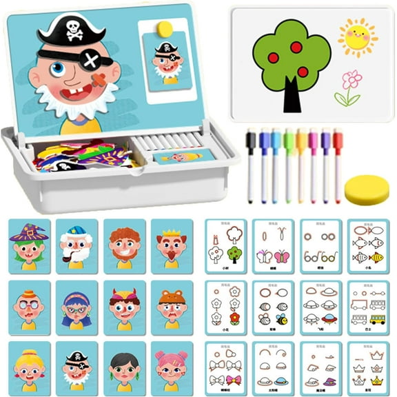 Magnetic Puzzles Face Dress Up Travel Game Double Side Preschool Educational Learning Toy for Kids, Preschool Toddler Learning Activities, Fun Fridge Magnets for Toddlers 1-3 3-12 (Men)