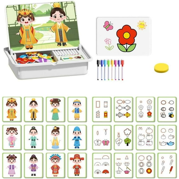 Magnetic Puzzles Face Dress up Travel Game, Double-Sided Magnetic Dress-Up Activity with Reusable Pieces, Educational  Game