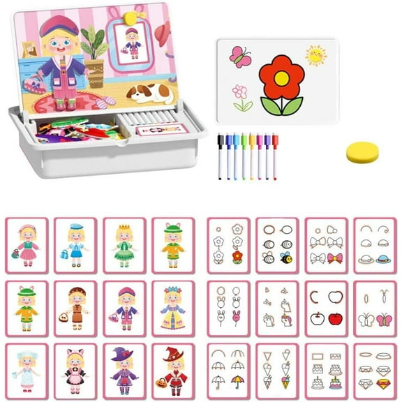Magnetic Puzzles Face Dress up Travel Game, Double-Sided Magnetic Dress-Up Activity with Reusable Pieces, Educational Game