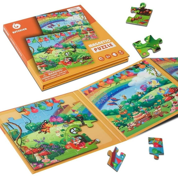 Magnetic Puzzles for Kids Ages 3 4 5 6, TWO-20 Piece Animal Wooden Jigsaw Puzzles Book for Toddlers, Travel Games and Travel Toys for 3 4 5 6 Year olds Boys and Girls(Party)