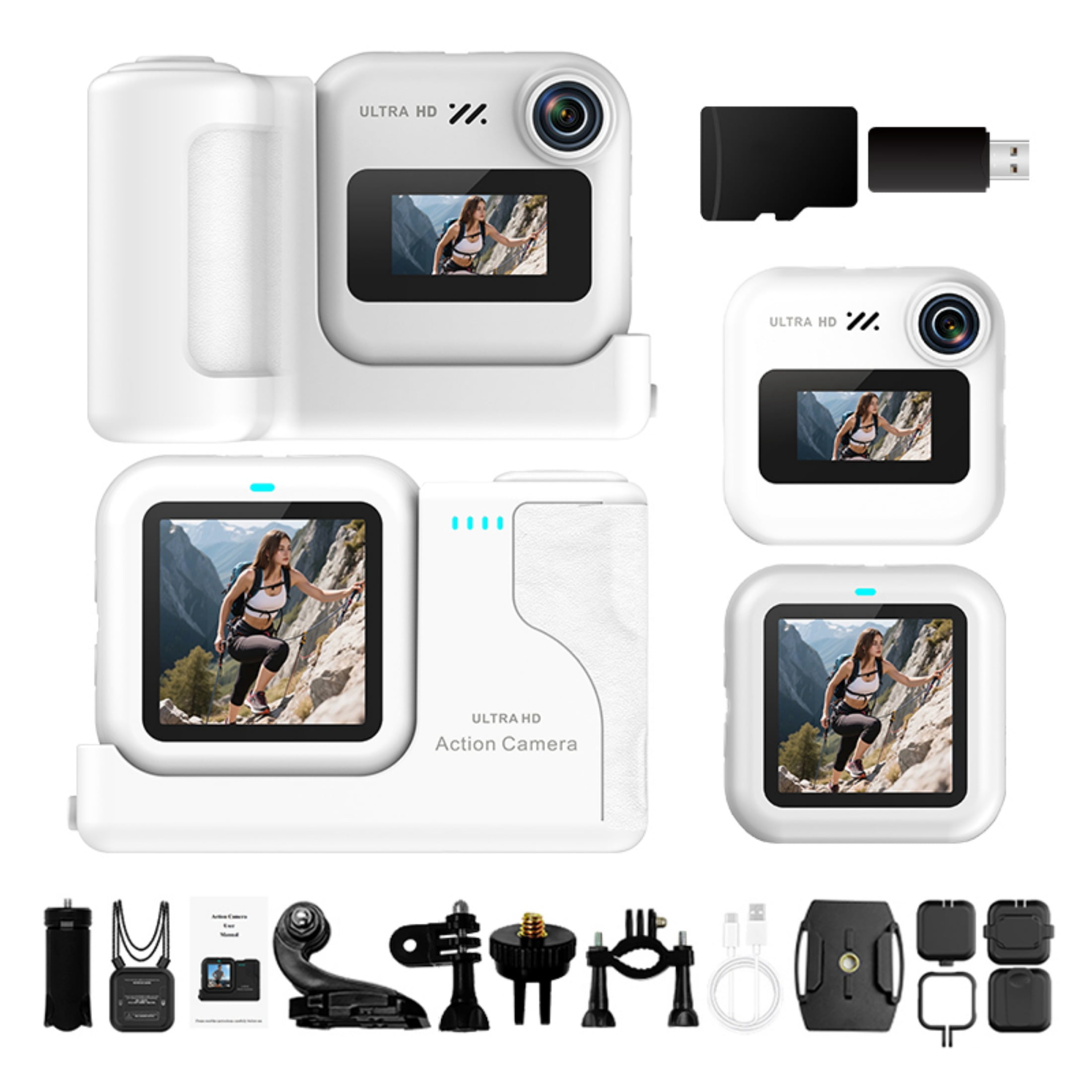 Quick Release Wire Rope Magnetic Quick Release Dual-Screen Ultra HD Action Camera with Mounting ...