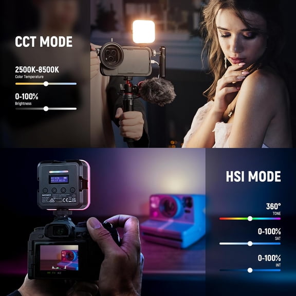 Magnetic RGB Camera Light, 360 Full Color RGB61 Small LED Panel Video Light with 3 Cold Shoe Mounts/CRI 97+/20 Scene Modes/2500K-8500K/2000mAh Portable Recording Photography Selfie Lighting