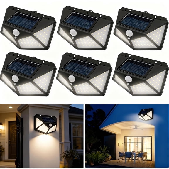 BN-LINK 6 Pack Solar Lights Outdoor, Waterproof Solar Powered Wall Lights with 100 LEDs, 3 Modes, Outdoor & Exterior Lighting, RV Porch & Awning Lights, Easy Installation