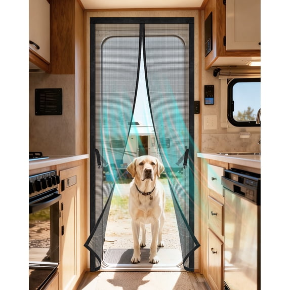 Magnetic RV Screen Door Curtain for Camper, Curtain Size 33'' x 75'', Travel Trailer, Fifth Wheel and Motorhome, Tear-Resistant Mesh Bug Screen, Self Closing Mosquito Net, Pet Friendly