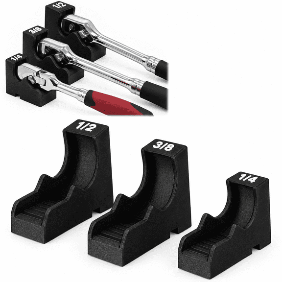 Magnetic Ratchet Organizer, 3-Piece Interlocking Holder Set for 1/4, 3/8 and 1/2 Inch Drive Ratchets, Black