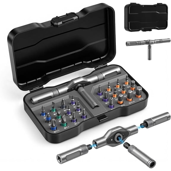 Magnetic Ratchet Screwdriver Set, Screwdriver set with case 24 in 1 T Handle Ratchet Screwdriver Kits with S2 Steel Bits Screw Driver Ratcheting Screwdriver for Home Daily Repair, DIY Projects