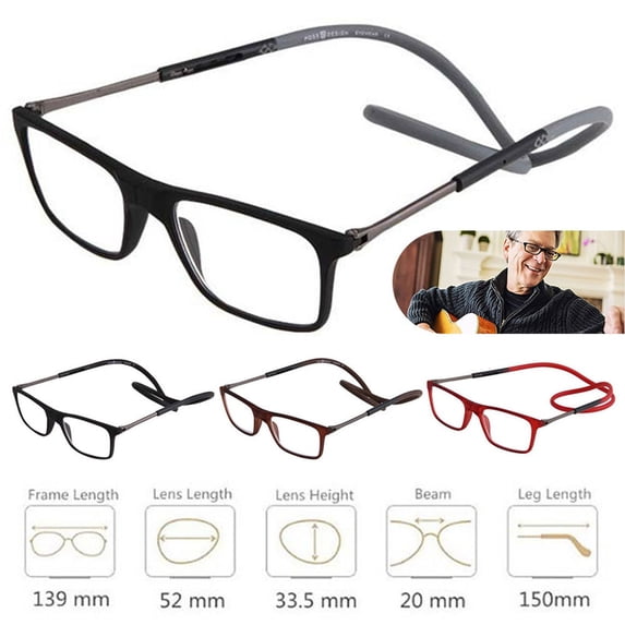 Magnetic Reading Glasses Men Women Front Connect Adjustable Temples Eyeglass Around Neck Hanging Readers 2.0,Gray