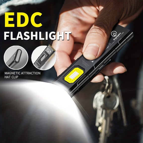 Magnetic Rechargeable Compact Multi-Mode Pocket LED Flashlight, Clip Light with Magnetic Base, 800 Lumen, USB-C Rechargeable, Red/Blue Strobe, for Everyday Carry & Travel, Camping, Emergency