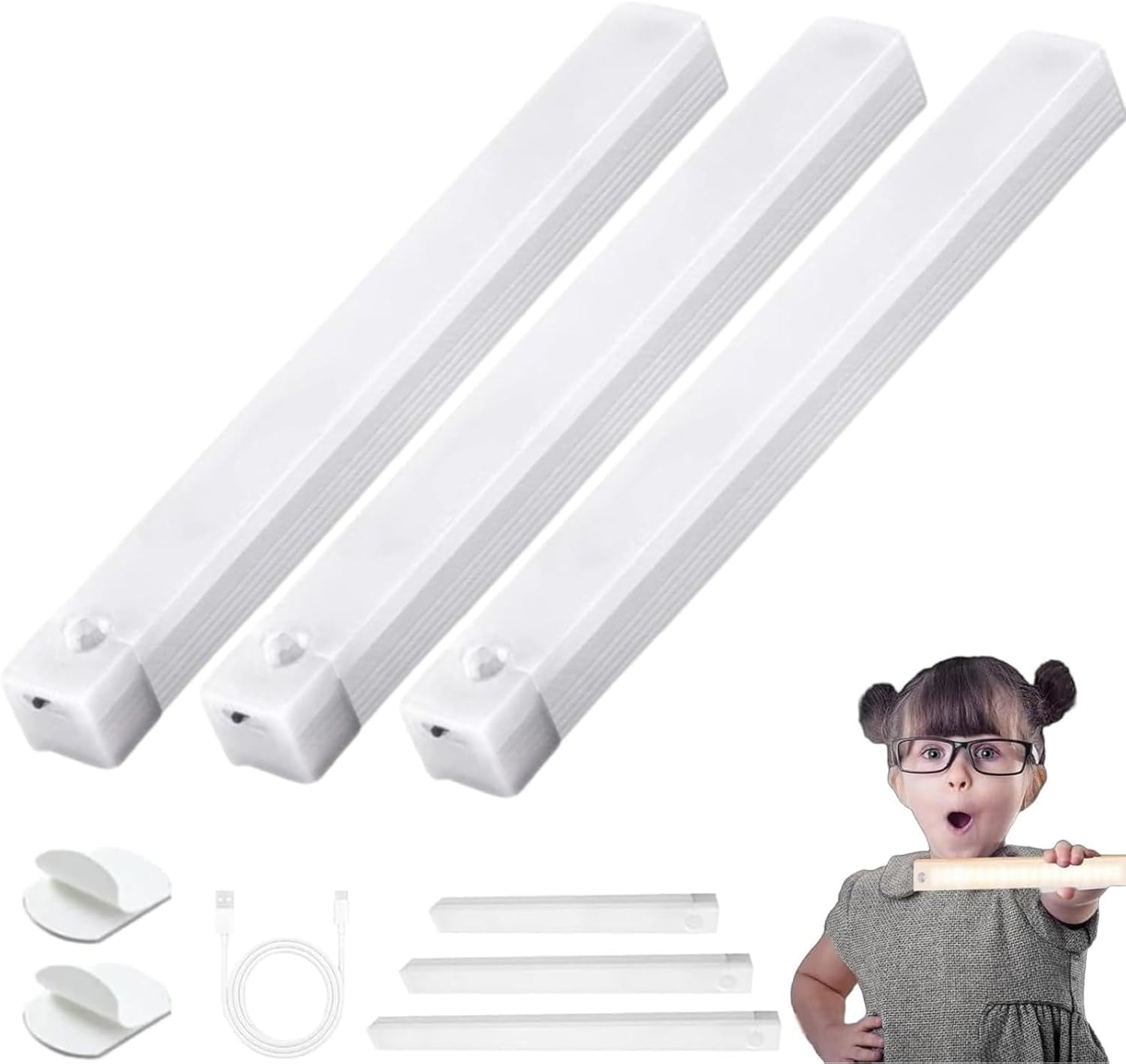 Magnetic Rechargeable LED Motion Sensor Lights – 3 Color Temperature Closet Lights, USB Stick-on Wireless Lights for Wardrobe, Cabinet, Stairs, Hallway