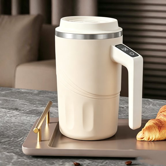 Magnetic Rechargeable Stirring Cup, 400ml Stainless Steel Automatic Mixing Mug with LED Temperature Display, Perfect for Coffee, Protein Shakes, Tea & Water
