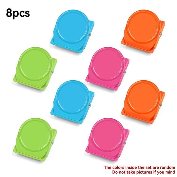Magnetic Refrigerator Clips 8-Pack, Colorful Metal Bulldog Clips with Strong Magnets, Robust Spring-Loaded Paper Holder for Whiteboard & Office