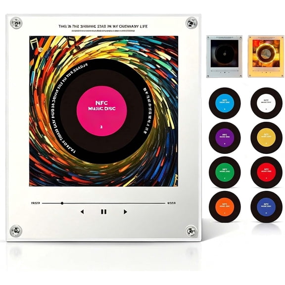 Magnetic Refrigerator Magnet NFC Induction Singing Speaker, 9-Pack Smart Programmable Sound Stickers, NFC Magnetic Refrigerator Magnet with Record Night Light, Plays Favorite Song(Non-rotatable)