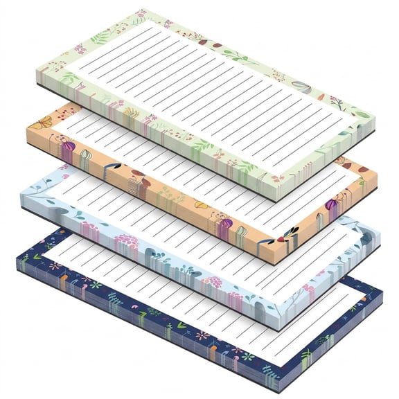 Magnetic Refrigerator Notepads, Flower Design, 50 Sheets Per Pad, 4 Pack, Multicolor, for Grocery Lists, Daily Tasks, Kitchen Reminders, Meal Planning, and Shopping Notes, Multicolor