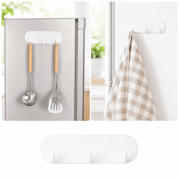 Magnetic Refrigerator Side Hooks Magnetic Organizer Rack with 3 Rows for Kitchen Towels Keys Oval No Drill Waterproof Storage Hanger White 2 Pack 7.8x2.5in White