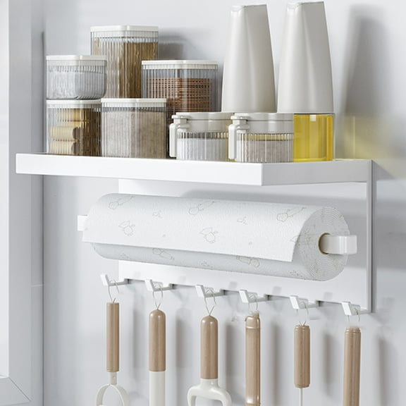 Magnetic Refrigerator Side Storage Rack,No Drill Strong Magnet Kitchen Organizer,Multifunctional Paper Towel Holder Seasoning Shelf With Hooks,Space Saving Heavy Duty Fridge Side Organizer