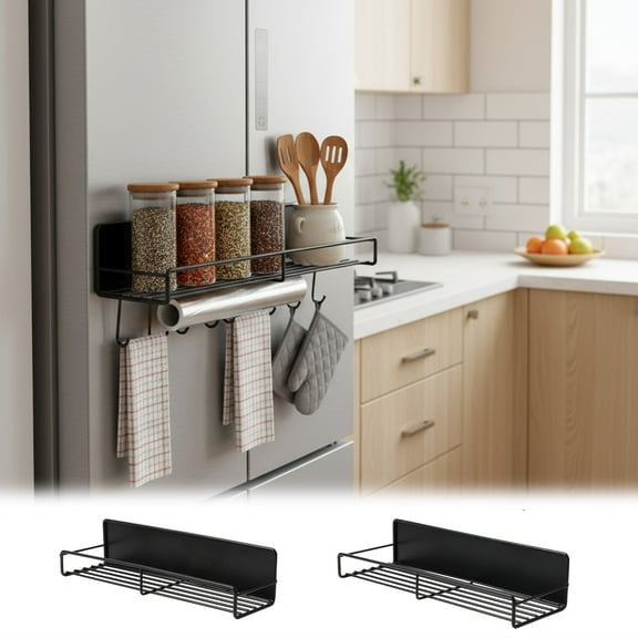 Magnetic Refrigerator Spice Rack Wall Mounted Storage Rack For Spices Bottles And Jars Wall-Mounted Kitchen & Home Decoration No Drilling Required Available In 2 Sizes