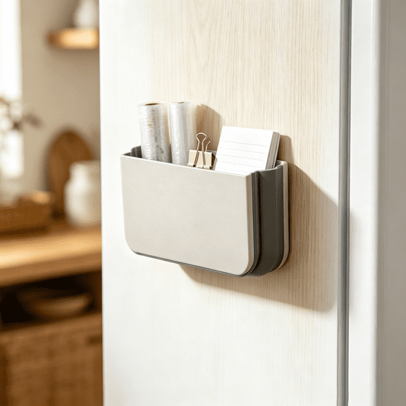 Magnetic Refrigerator Storage Box, Wall Mounted Folding Kitchen Organizer, 3-Mode Adjustable Plastic Container, Space Saving for Home Office Utensils