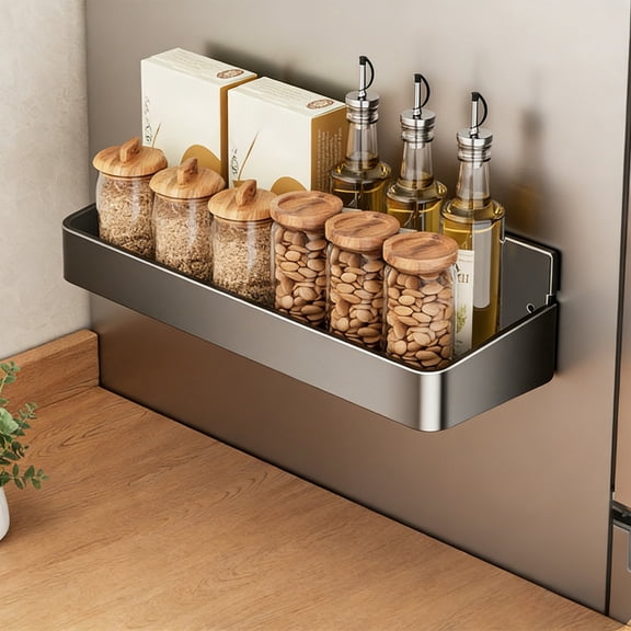 Magnetic Refrigerator Storage Rack Alloy | Wall Mounted Non-Perforated Organizer | White Gray | 10.2"x3.5"x2.76" | Strong Load-Bearing, Space Saving Kitchen Shelf for Spices, Cans, Dry Goods