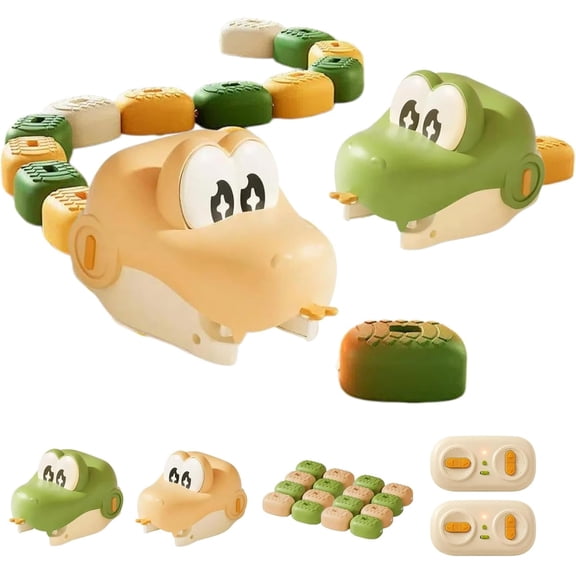 Magnetic Remote Control Snake Game Toy, Light Up Hungry Snake Car with Sound, Fun Interactive Racing & Collecting Toy Gift for Boys&Girls (Yellow)