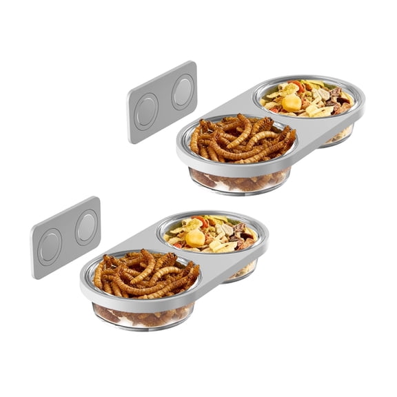 Magnetic Reptile Feeding Ledge with 2 Pack Plastic Bowls Food Feeder Water Dish for Crested Gecko Dwarf Hamster(Gray, Magnetic-Mounted)