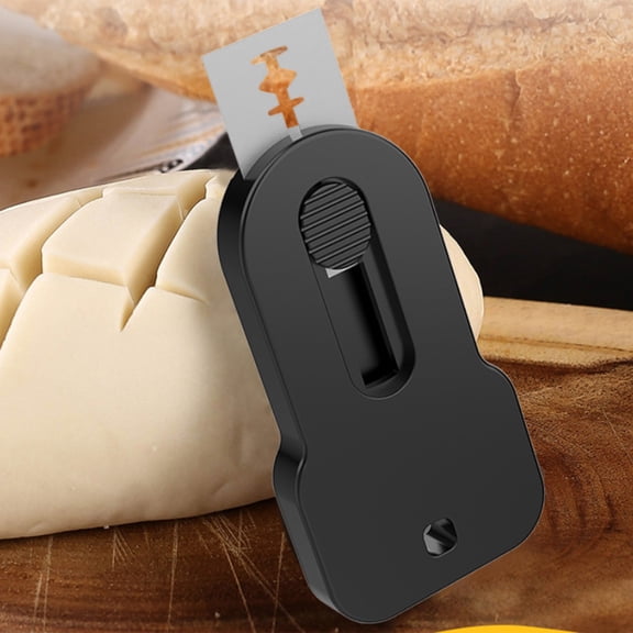 Magnetic Retractable Bread Scoring Knife, Black Plastic Handle With Stainless Steel Blades, European-Style Bread Slicer and Dough Cutter Kitchenware Tool
