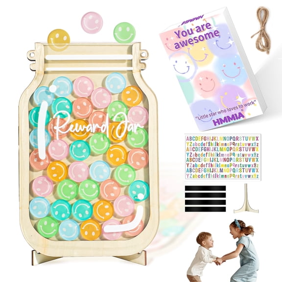 Magnetic Reward Jar, Smiley Faces Jar with Colorful Letter Stickers, Ideal for Classroom Reward System, Home Chore Chart, Positive Behavior Training (42PCS Smiley)