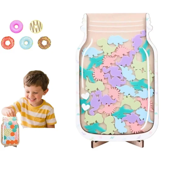 Magnetic Reward Jar, Wooden Behavior Chart System with Star Tokens, Positive Incentive Board for Home Classroom Potty Training Management