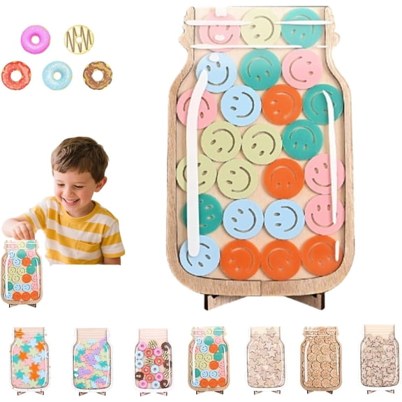 Magnetic Reward Jar Wooden Behavior Chart System with Star Tokens for Home Office Task Management Daily Prizes and Goal Tracking