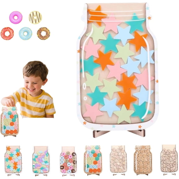 Magnetic Reward Jar Wooden Behavior Chart System with Star Tokens for Home Office Task Management Daily Prizes and Goal Tracking