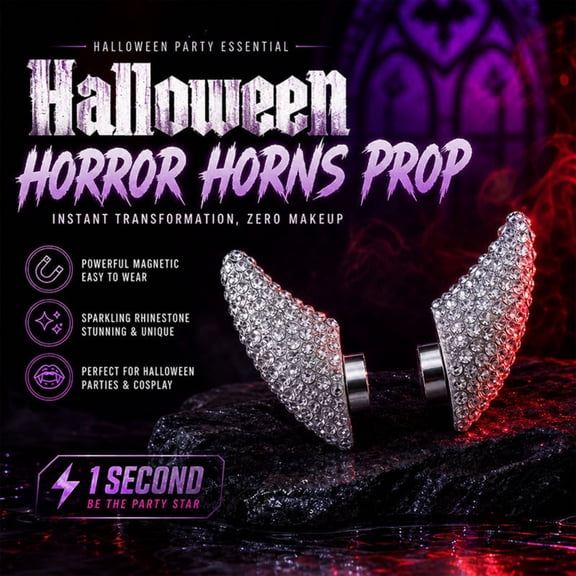 Magnetic Rhinestone Devil Horns Hair Clips, Sparkly Crystal Demon Horn Cosplay Hair Accessories, No-Puncture Magnet Devil Horns, Glam Halloween Costume Party Photo Prop for Women