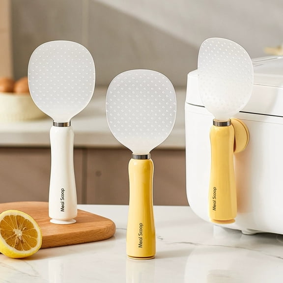 Magnetic Rice Spoon with Suction Cup Stand  Ergonomic Yellow Scooper for Perfect Rice & Mashed Potato Serving
