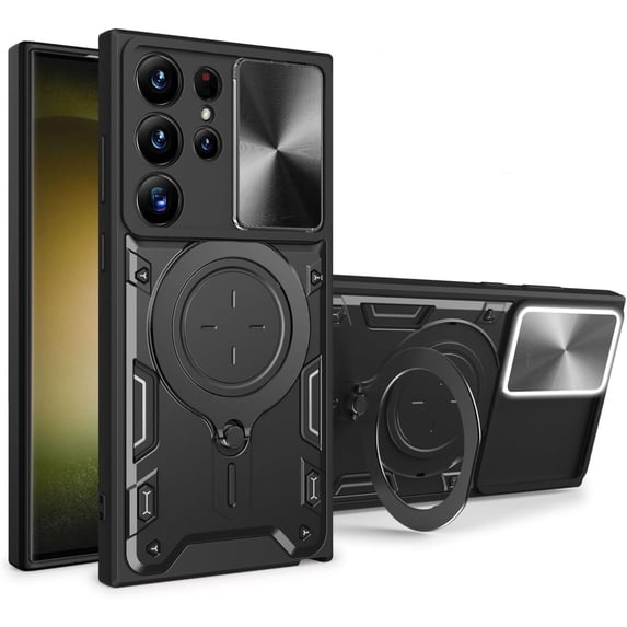 Magnetic Ring Bracket Sliding Window Phone Case for Samsung Galaxy A51 A71 A21S 5G 4G, Lens Protection Shell, Shockproof Stand Back Cover