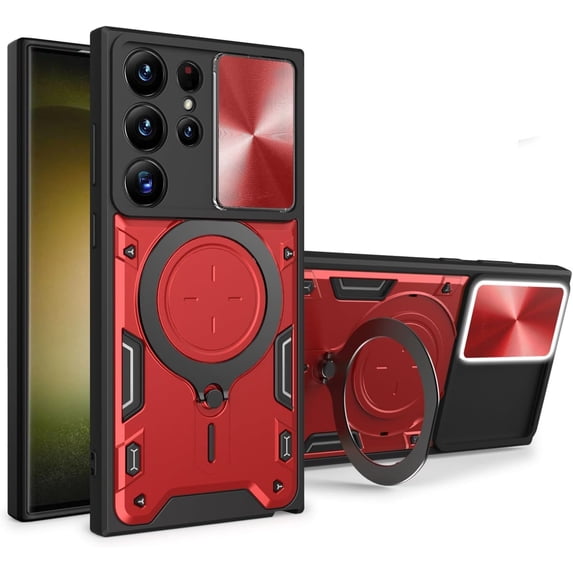 Magnetic Ring Bracket Sliding Window Phone Case for Samsung Galaxy M13 M23 M33 M53 M54 5G 4G, Lens Protection Shell, Shockproof Stand Back Cover