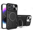 thumbnail image 1 of Magnetic Ring Bracket Sliding Window Phone Case for iPhone 12 13 / Pro/Pro Max, Lens Protection  Shell, Shockproof Stand Back Cover Black, 1 of 8