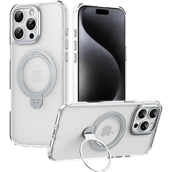 Magnetic Ring Case Compatible with iPhone 15 Pro 360° Rotatable Case Compatible with MagSafe Invisible Stand Translucent Matte Shockproof Cover for iPhone 15 Pro 6.1 inch