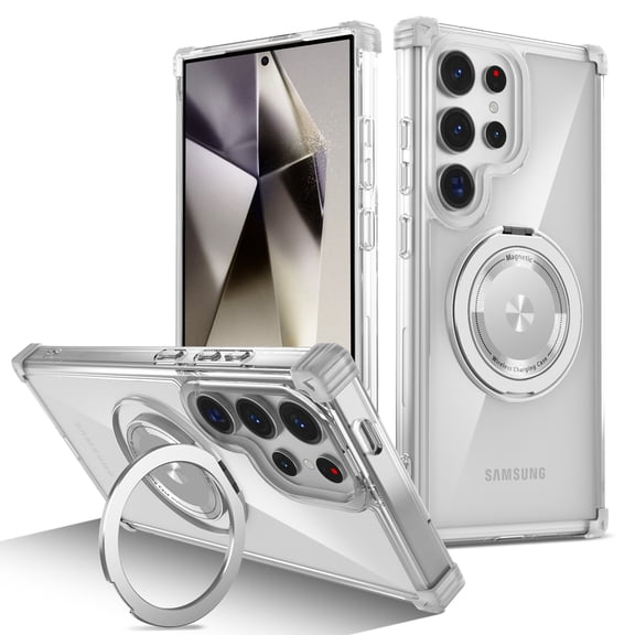 Magnetic Ring Case for Samsung Galaxy S22 Ultra, Built-in Metal Stand and 360掳 Rotation Ring Holder Compatible with MagSafe, Crystal Clear Military Grade Protection Cover for Galaxy S22 Ultra, Clear