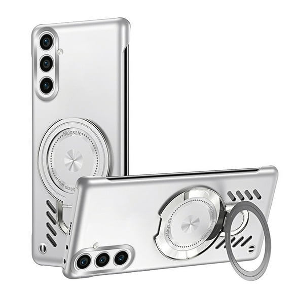 Magnetic Ring Case for Samsung Galaxy S24, with Kickstand & Ring Holder, Compatible with MagSafe, Military-Grade Shockproof Protective Heat Dissipation Slim No Frame Phone Cover, Silver