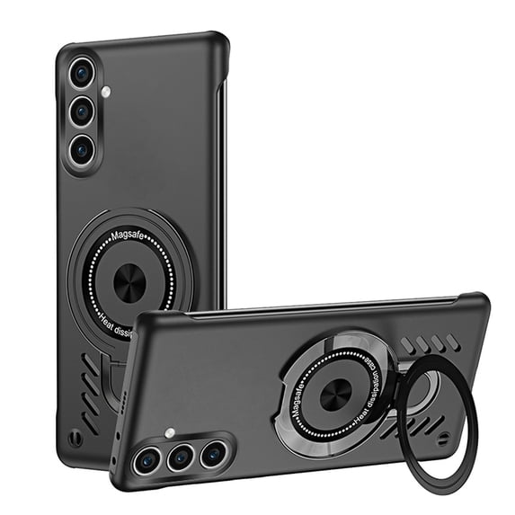 Magnetic Ring Case for Samsung Galaxy S24 Plus, with Kickstand & Ring Holder, Compatible with MagSafe, Military-Grade Shockproof Protective Heat Dissipation Slim No Frame Phone Cover, Black