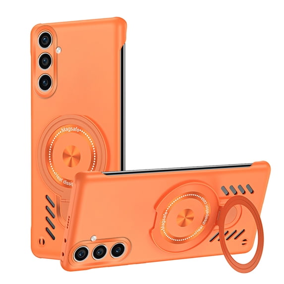 Magnetic Ring Case for Samsung Galaxy S24 Plus, with Kickstand & Ring Holder, Compatible with MagSafe, Military-Grade Shockproof Protective Heat Dissipation Slim No Frame Phone Cover, Orange