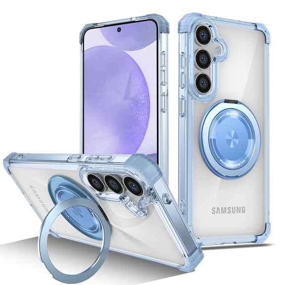 Magnetic Ring Case for Samsung Galaxy S26, Built-in Metal Stand 360 Rotation Ring Holder Compatible with MagSafe, Crystal Clear Military Grade Heavy Duty Drop Protection Cover, Blue