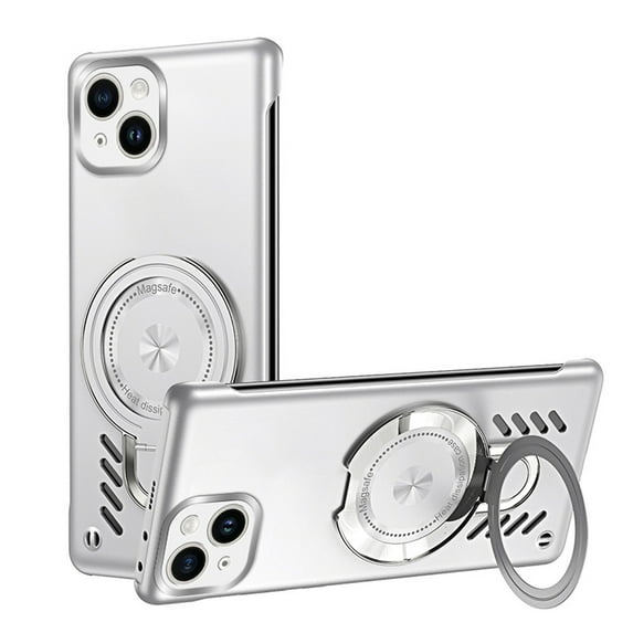 Magnetic Ring Case for iPhone 14 Plus, with Kickstand & Ring Holder, Military-Grade Shockproof Protective Heat Dissipation Slim No Frame Phone Cover for iPhone 14 Plus, Silver