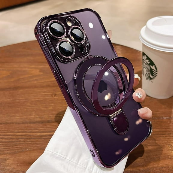 Magnetic Ring Case for iPhone 15 Pro Max Case Kickstand Compatible with MagSafe Built-in Camera Lens Protector Shockproof Phone Case for iPhone 15 ProMax 6.7" - Purple